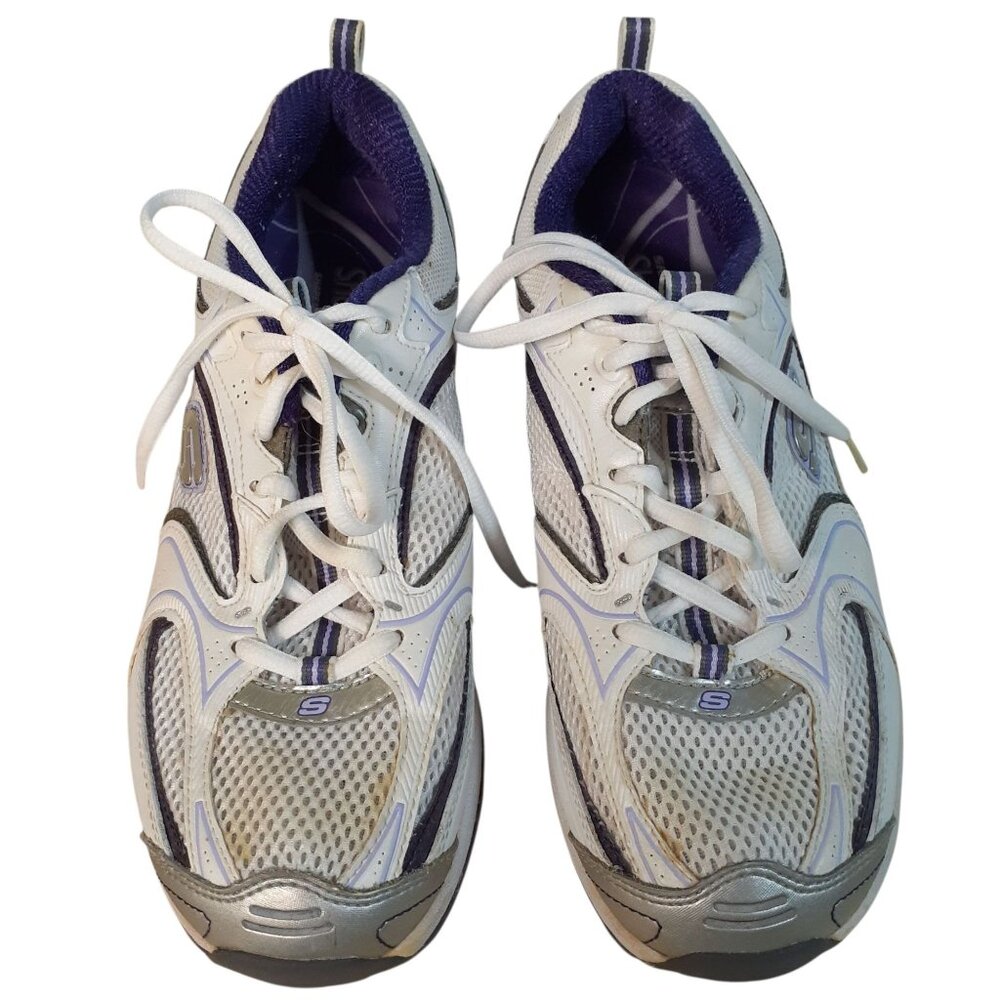 Skechers Shape Up Sneaker Running Shoes Womens Size 8.5 White/Purple Low Top